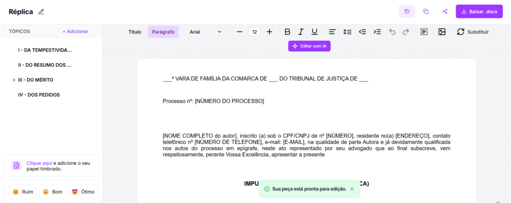 Impugnação à Contestação em Revisional de Alimentos com Redução.